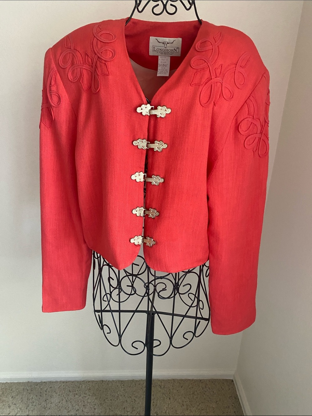 Vintage Western Coral Red Longhorn Toggle Blazer